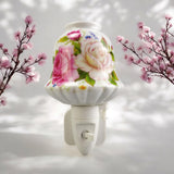 Plug-In LED Night Light with Pink Floral Ceramic Body and On/Off Switch – Decorative Lighting for Bedrooms and Hallways