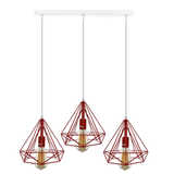 LEDSONE 3 Head Red Rectangle Base Vintage Industrial Cage Pendant Light, E27 Loft Style – Kitchen Island