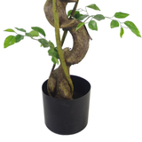 Leaf 120cm Twisted Trunk Artificial Ficus Tree with Metal Planter – Realistic Faux Plant, Wired Stems
