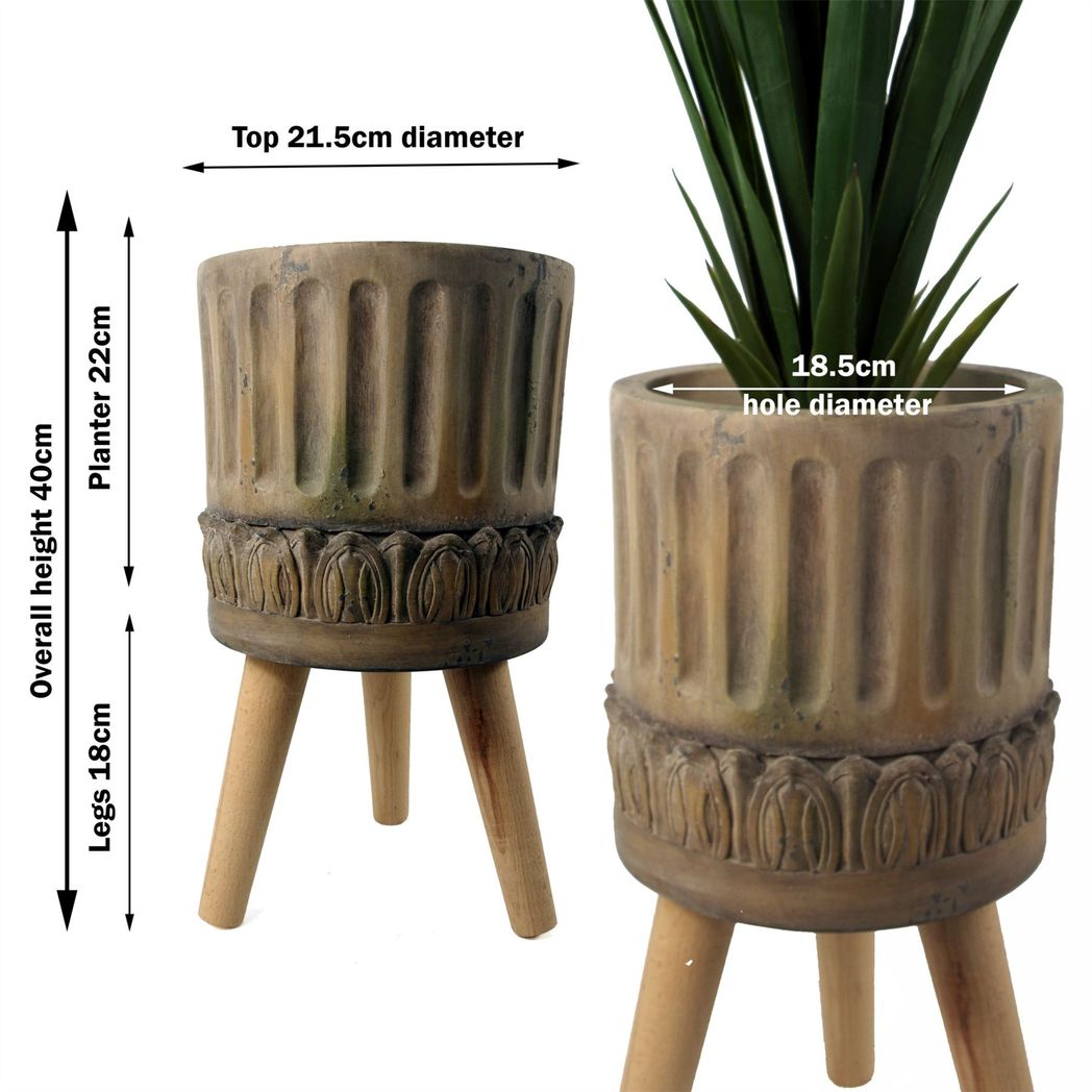 Zandi Roman Composite Large Planter, 40cm x 21.5cm – Garden Plant Pot, Brown & Grey