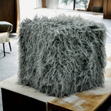 Dark Grey Faux Fur Cube Ottoman Footstool, 38cm – Super-Soft Sponge-Padded Footrest for Home or Office