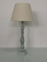 AcaciaHome Tall Washed Wood Table Lamp with Taupe Linen Shade – Shabby Chic & Farmhouse Lighting
