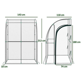 Walk-In Lean-To Wall Greenhouse with Steel Frame, Plastic Cover & 2 Zipped Doors – 143 x 118 x 212cm