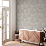 Arthouse Woodland Scene Wallpaper with Deer, Birds and Rabbits – Country Style Feature Wall, Sage Green