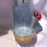 Silver Chrome Hurricane Candle Holder, 32cm – Wood, Metal & Glass Centrepiece for Pillar Candles