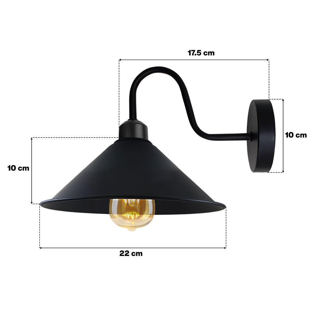 Vintage Swan Neck Wall Light with Cone Shade and E27 Socket – Dimmable Indoor Wall Sconce, Brushed Silver