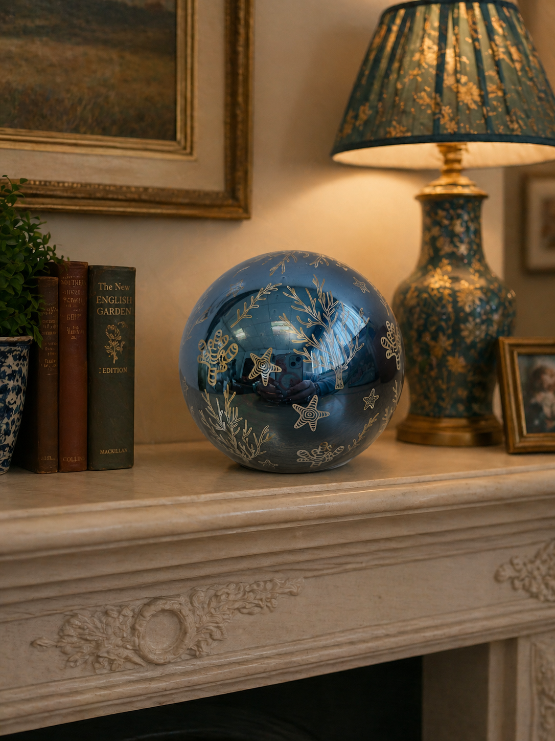 Avilo Enchanted Turquoise Glow Orb with Sea Bed Motif and Soft Yellow Glow – Bedside & Mantel Decor Light