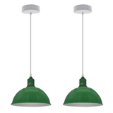 Dome Metal Pendant Lights, Set of 2 – Green Loft Style with White Interior, 21cm, E27