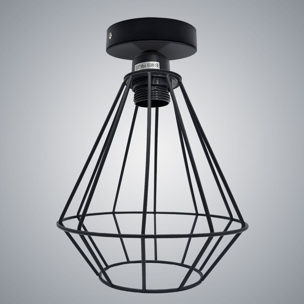 Vintage Industrial Diamond Shaped Wire Cage Ceiling Light with Metal Ceiling Rose & E27 Holder – Max 60W