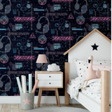 Arthouse Gamer Video Glitch Wallpaper with Neon Style Signs – Gaming Room, Play Room or Den, Pink