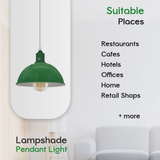 Loft Style Dome Metal Pendant Lights, Pack of 2 – 21 cm Green Shades with White Interior & E27 Holders