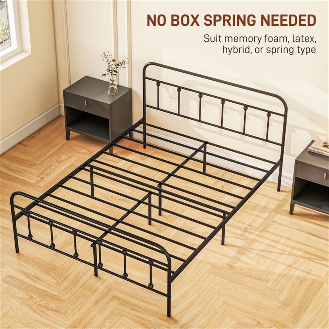 Double Metal Bed Frame with Built-In Slats – Sturdy Non-Squeak Frame for 140cm Mattress