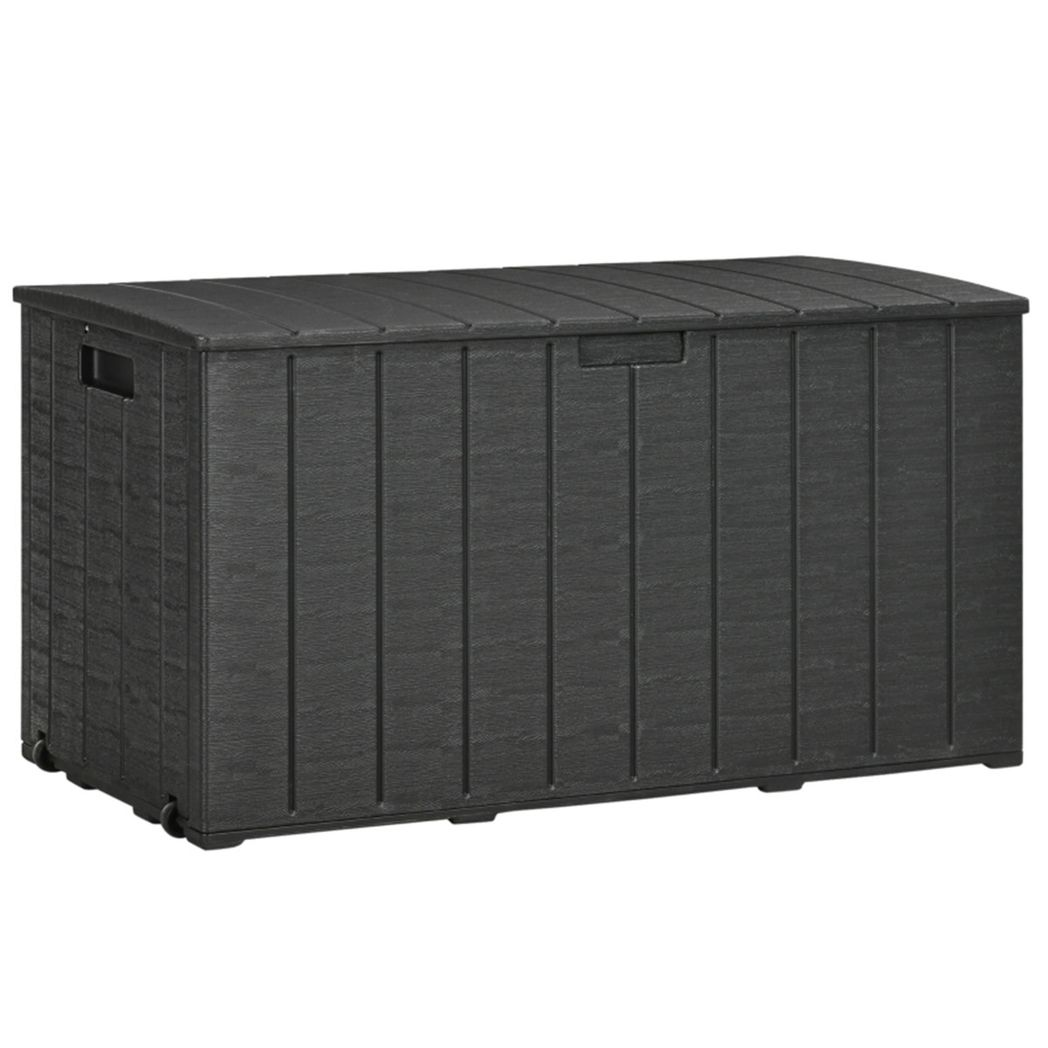 366L Outdoor Storage Box with Handles & Rollers – Double-Walled Weather-Resistant Plastic Chest, Black