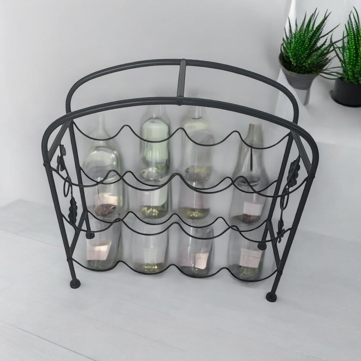 AcaciaHome 12-Bottle Solid Wood Wine Rack, 40cm – Compact Wine Holder for Kitchen, Bar & Dining Room, Black