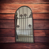 AcaciaHome Framed Arched Wall Mirror, 120cm with Rust-Finish Iron Frame & Floral Design – Indoor or Outdoor