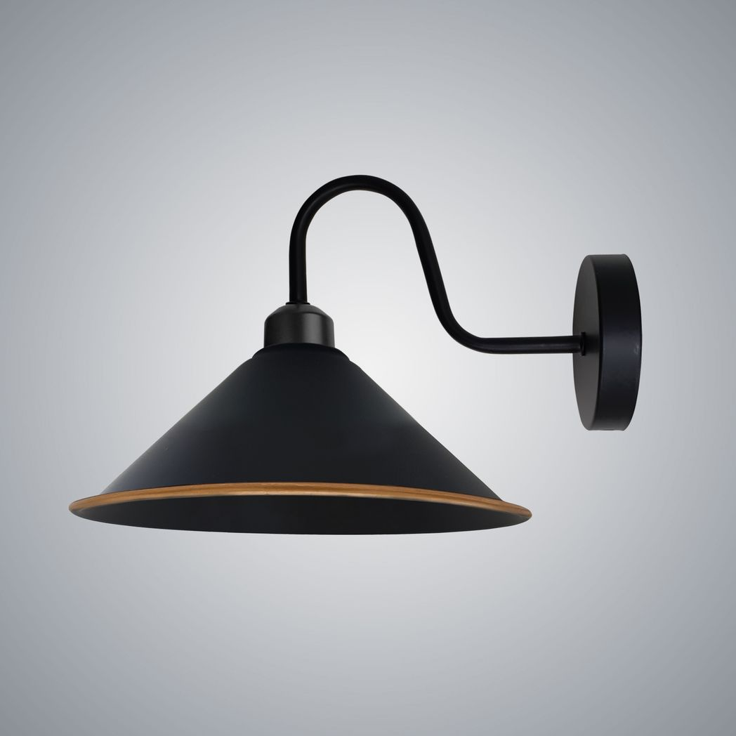Vintage Swan Neck Wall Light with Cone Shade and E27 Socket – Dimmable Indoor Wall Sconce, Black and Gold