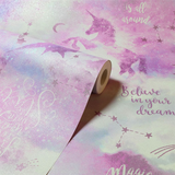 Arthouse Galaxy Unicorn Vinyl Wallpaper with Soft Glitter – Paste the Paper Kids Room Covering, Blush Multi