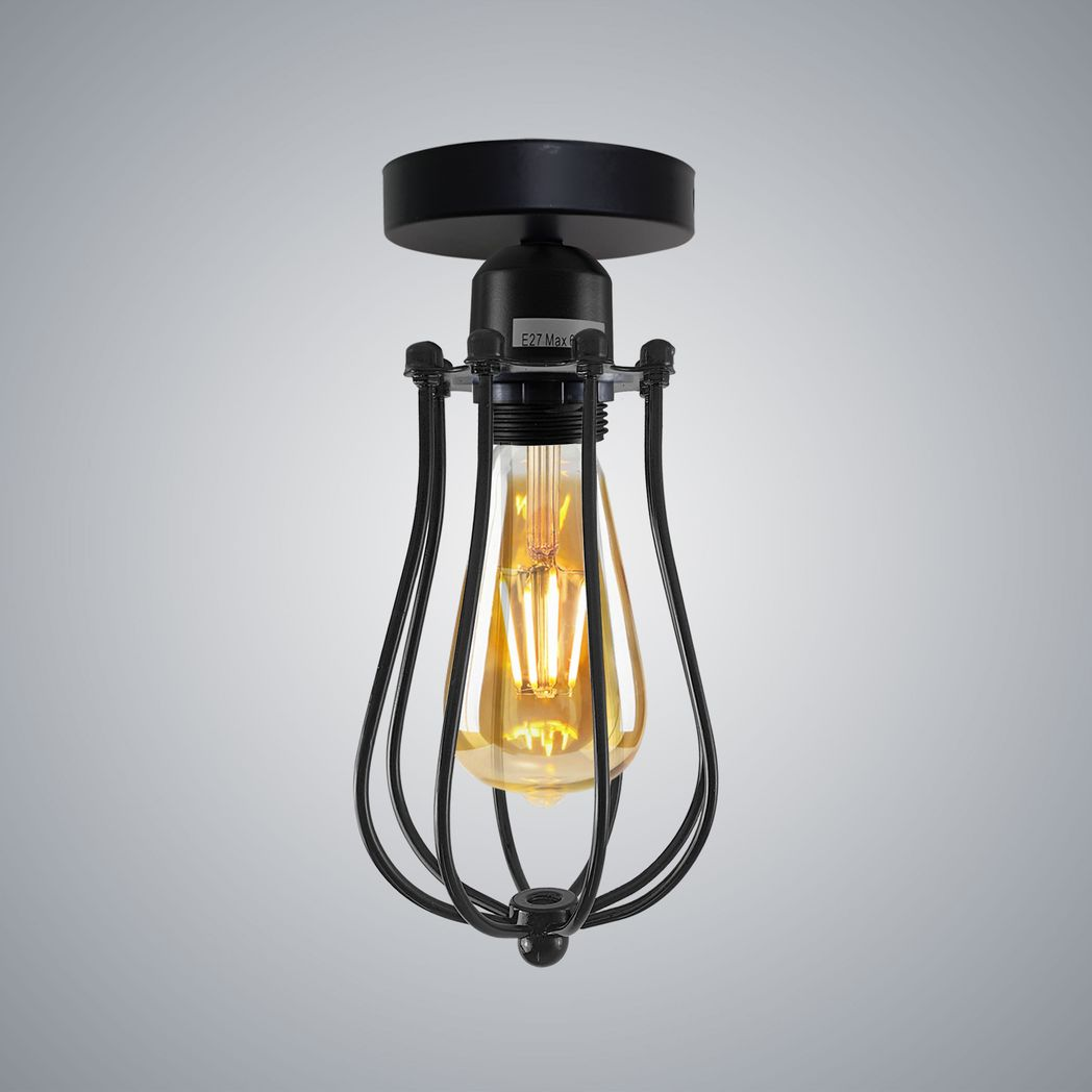 Vintage Industrial Balloon Shaped Wire Cage Ceiling Light with Metal Ceiling Rose & E27 Holder – Max 60W