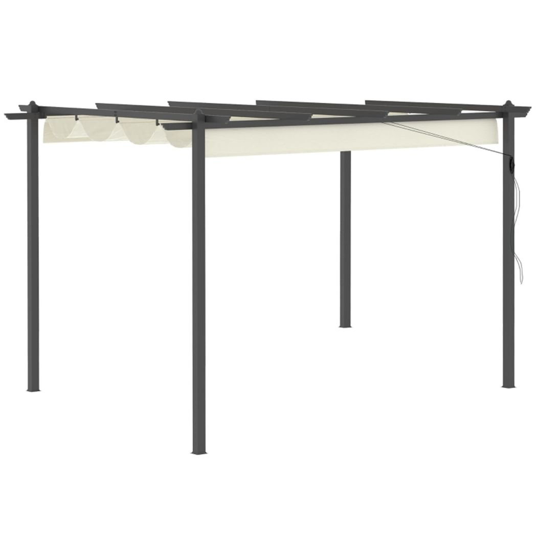 4 x 3m Aluminium Pergola Gazebo with Retractable Canopy – Garden Sun Shade, Cream White & Dark Grey