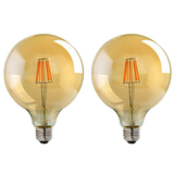 2 Pack E27 LED Edison Dimmable Filament Bulbs, 8W 800lm 2700K – Vintage Amber Glass, Warm White