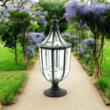 MSL 77cm Grey Metal Candle Lantern with Glass Panels – Antique Weather-Resistant Garden & Patio Light Holder