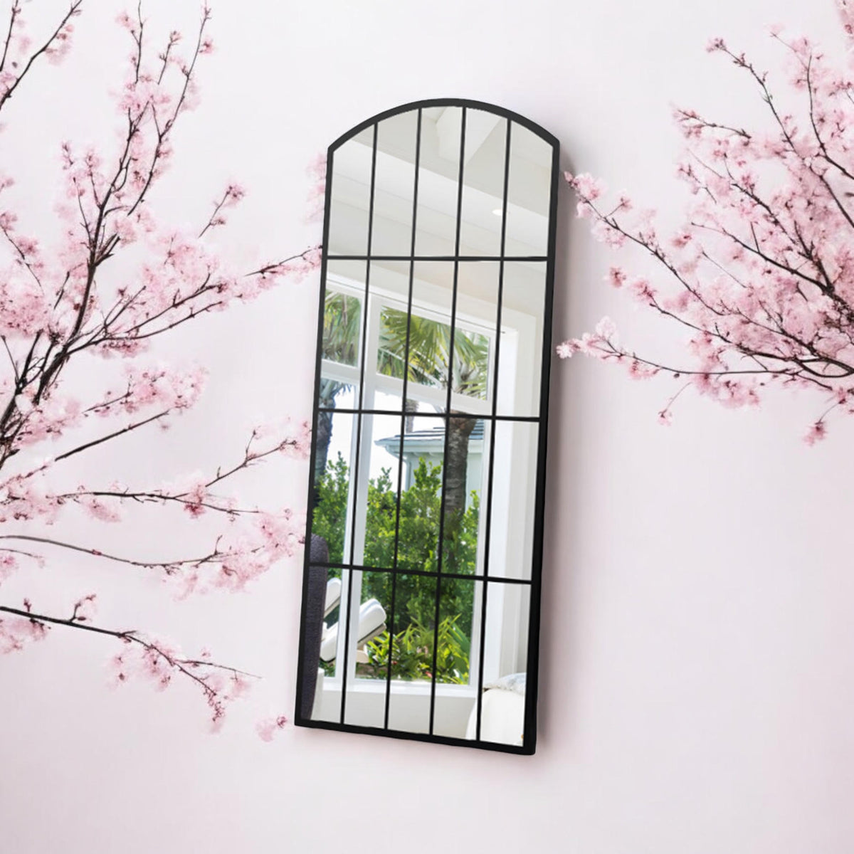 AcaciaHome 170cm Black Arched Wall Mirror with Cast Iron Frame – Full-Length Modern Mirror