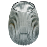 30cm Smoke Grey Ridged Glass Vase – Decorative Home Accent, Grey