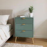 AcaciaHome Wooden 3 Drawer Chest with Solid Pine Top & Metal Handles – Compact Bedroom Storage, Green