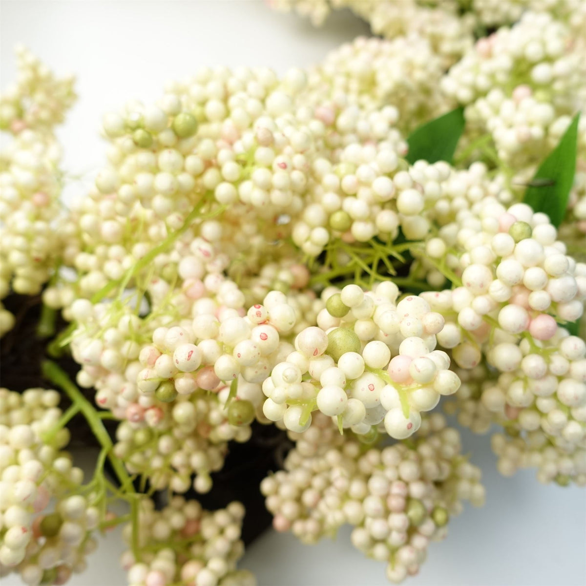 Large Artificial Hanging White Berry Wreath, 55cm – Door Decoration with Woven Base