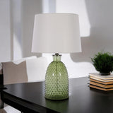 AcaciaHome Cream Ceramic Table Lamp with Drum Shade – Durable Striped Design, Handmade Shade