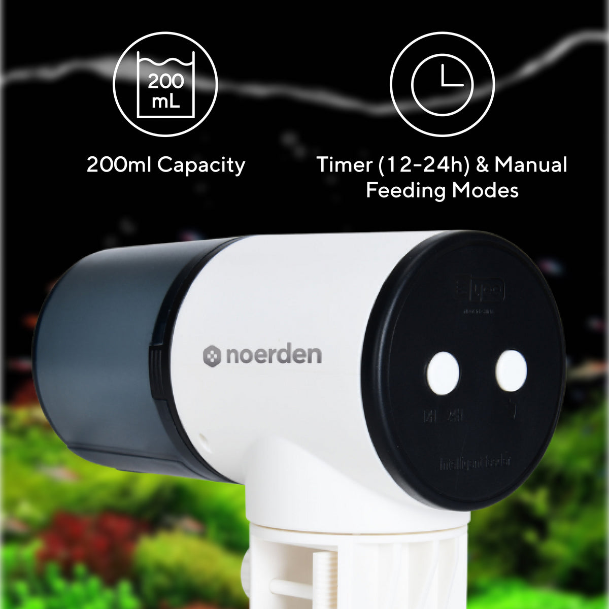 Splashy Automatic Fish Feeder with Programmable 12/24-Hour Timer, 200ml Container & Clamp Mount – Aquarium
