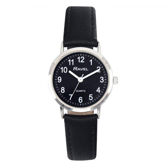 Ravel Ladies Classic Watch – Black Dial, Black Leather Strap