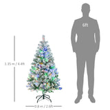 HOMCOM 4.5ft Artificial Flocked Christmas Tree with 150 LED Lights, Snow-Tipped Branches – Indoor Xmas Decor