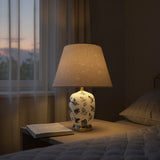 Oriental Floral Ceramic Table Lamp with Drum Shade – Decal Patterns, Soft Ambient Lighting