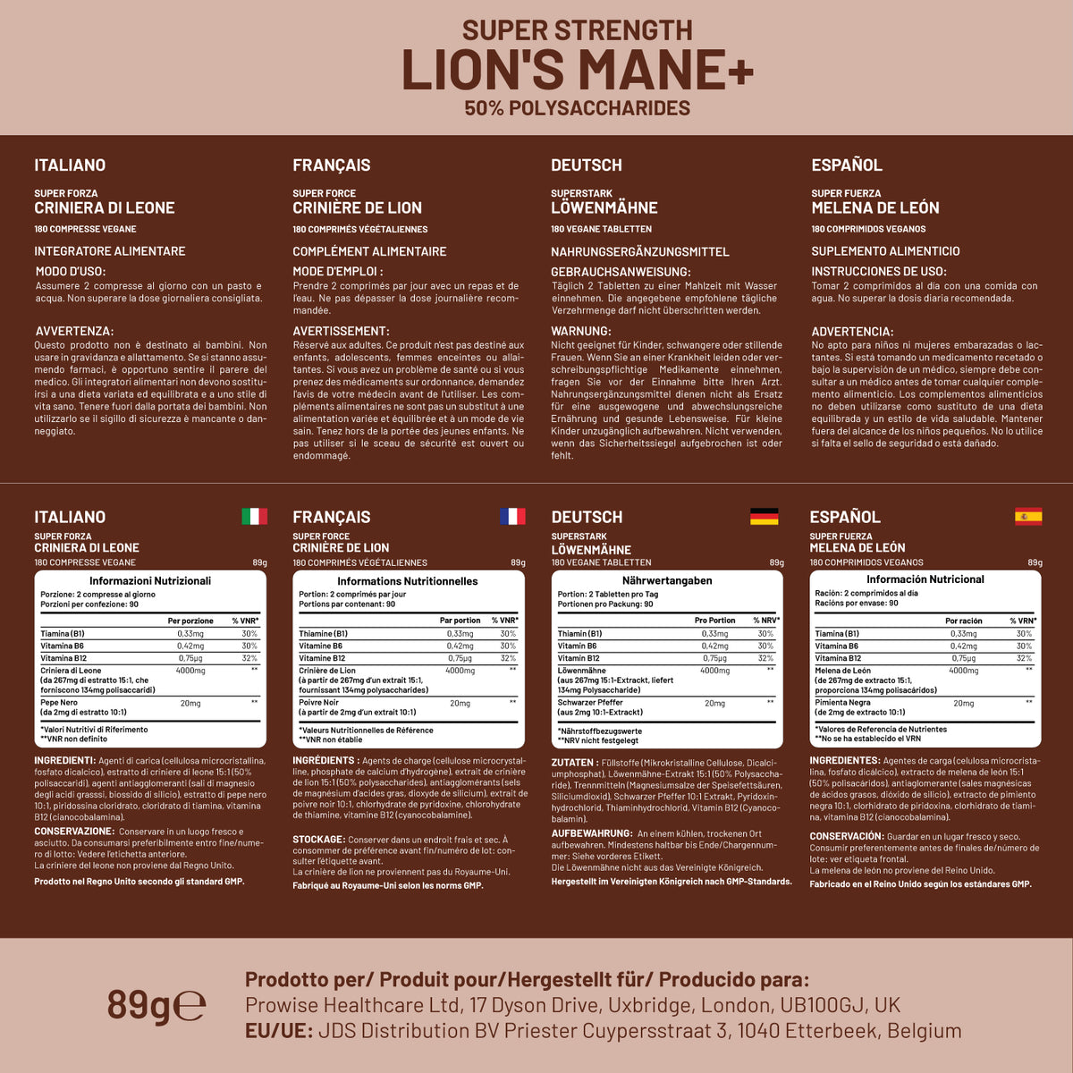 Prowise Healthcare Lion's Mane Mushroom Supplement 4000mg with Vitamin B1, B6, B12 and Black Pepper