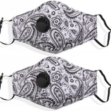 Termin8 Adult Reusable Face Mask with 2 Valve Replaceable Filters – Cotton, Adjustable Straps, White Paisley