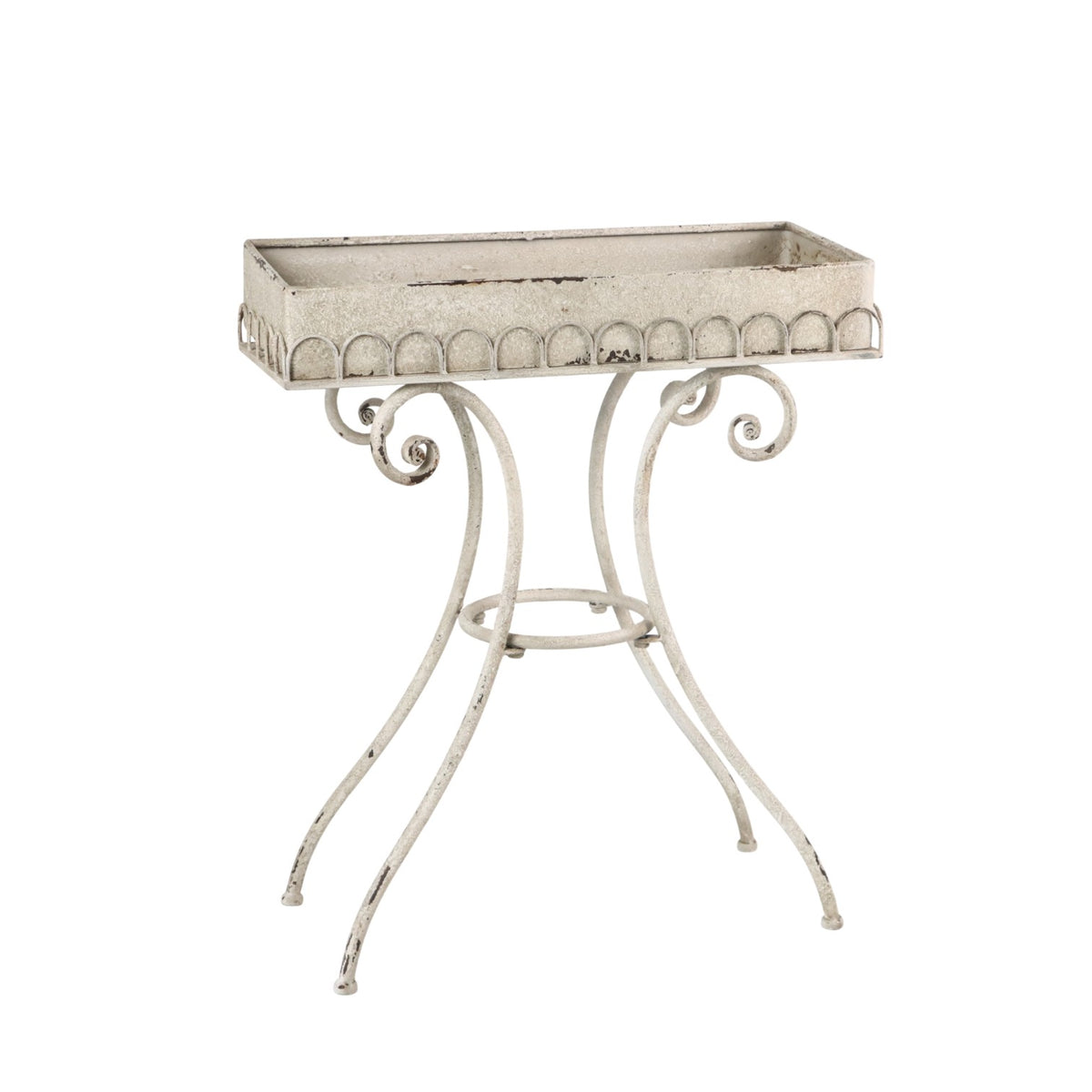 AcaciaHome Metal Oblong Plant Pot Table Frame, 65cm – Patina Finish Garden Stand for Indoor and Outdoor Use, Cream