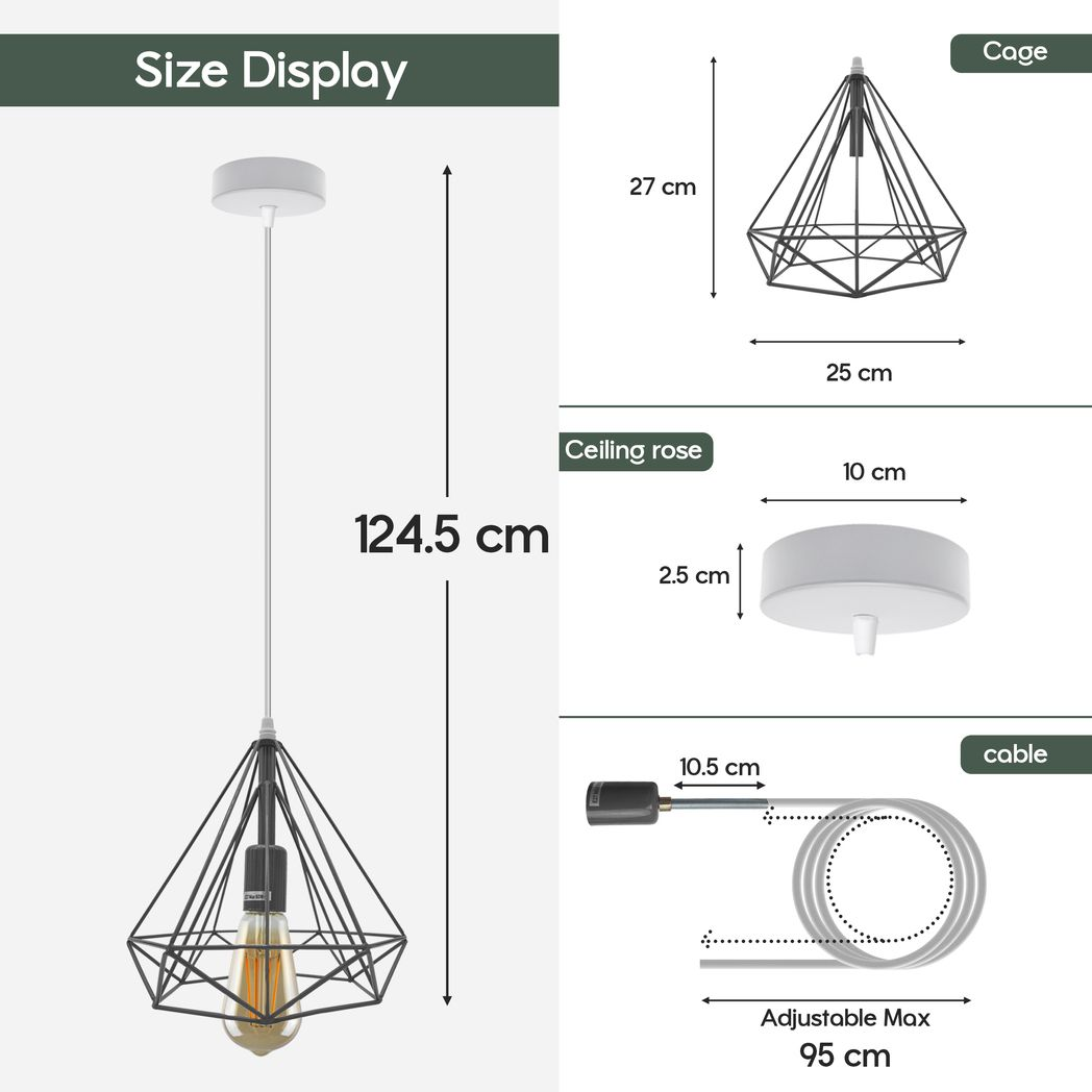 LEDSONE Single Red Vintage Industrial Cage Pendant Light, E27 Loft Style Metal Lamp – Bedroom & Living Room