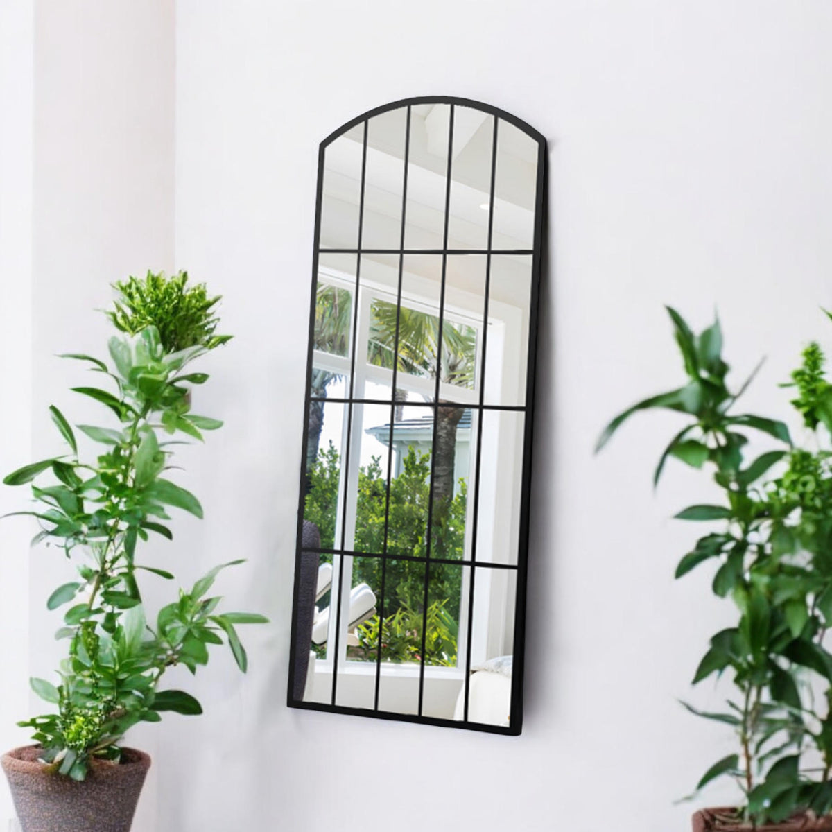 AcaciaHome 170cm Black Arched Wall Mirror with Cast Iron Frame – Full-Length Modern Mirror