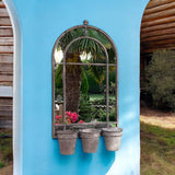 AcaciaHome Vintage Rusty Metal Wall Mirror with Triple Planter 3 Pots Holder – 70cm Arch Design