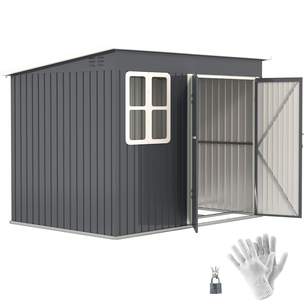 Outsunny 8.5x6ft Galvanised Steel Garden Shed with Foundation Kit, Window & Vents – Lockable Storage, Dark Grey