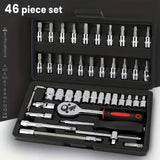 46-Piece Metric 1/4" Drive Ratchet Socket and Bit Set with Torx & Hex Bits – Quick-Release Tool Kit with Case