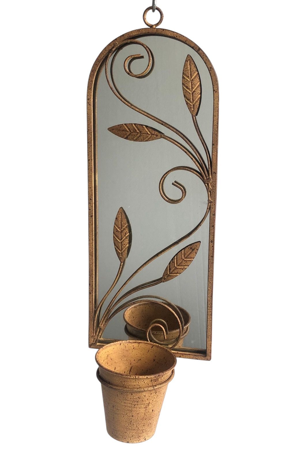 Rusty Arched 60cm Metal Garden Wall Mirror with Planter