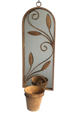 Rusty Arched 60cm Metal Garden Wall Mirror with Planter