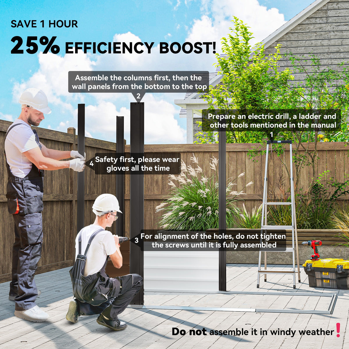 Outsunny 6.2 x 4.3ft Galvanised Steel Garden Shed with Vents & Sloped Roof – Outdoor Tool Storage, Oak