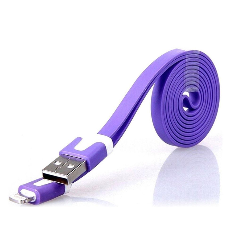 GVC 1 Metre Tangle-Free Flat USB to 8 Pin Cable – Charging & Data Sync Lead for Phones and PCs, Purple