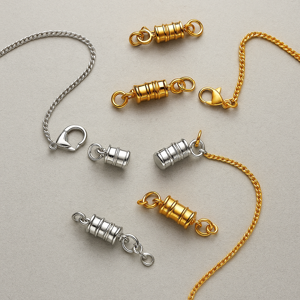 Avilo Magnetic Jewellery Clasps, Pack of 4 – One-Handed Necklace & Bracelet Fasteners, Gold and Silver Tone