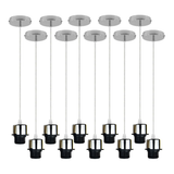10 Pack Industrial Chrome Pendant Light Holders with 95cm Cable – E27 Vintage Ceiling Fittings
