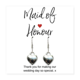 Aye Do Gifts Maid of Honour Puff Heart Drop Earrings & Thank You Card