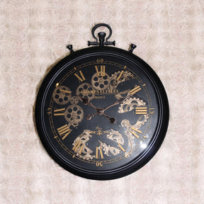 60cm black and gold moving gears wall clock